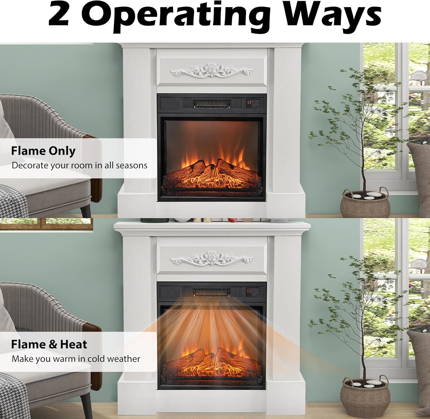 Tangkula 18 Inches Electric Fireplace Insert, Recessed 1400 W Electric Fireplace w/Adjustable Flame & Heat, Built-in Timer & Thermostat, Control Panel & Remote and Overheat Protection, Black