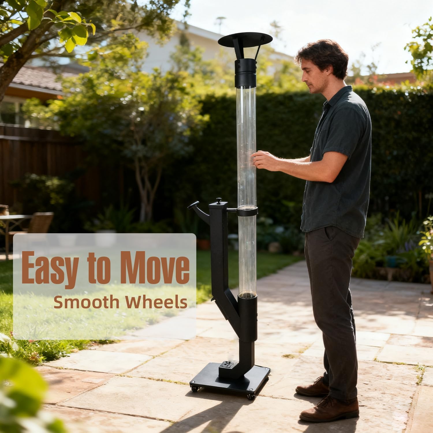 Eco Flame Smokeless Wood Pellet Fire Pit & Patio Heater, Portable Outdoor Rocket Stove with Glass Tube and Ash Tray for Backyard, Camping, Beach, Garden - Stainless Steel Classic