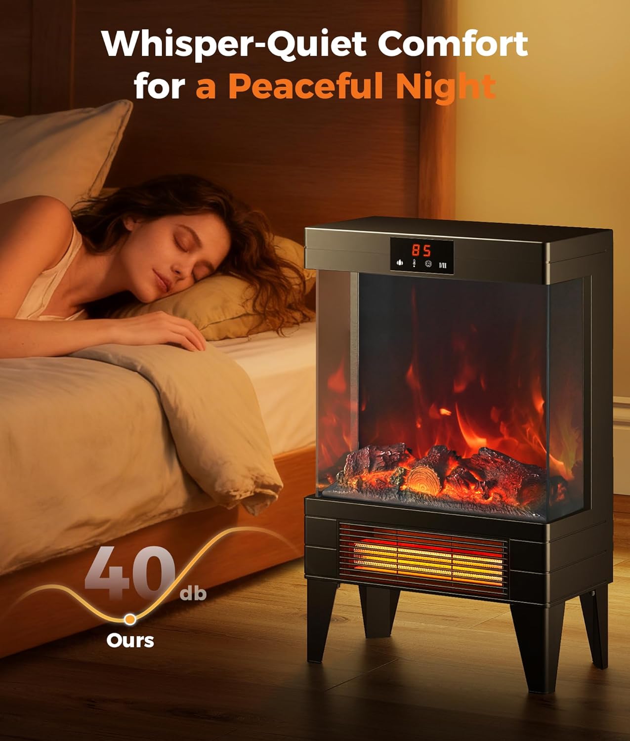 Oylus Electric Fireplace Stove Heater - Freestanding Fireplace Heater for Indoor Use with Realistic 3D Flame, Adjustable Thermostat & Remote, Quiet, Timer for Living Room and Bedroom