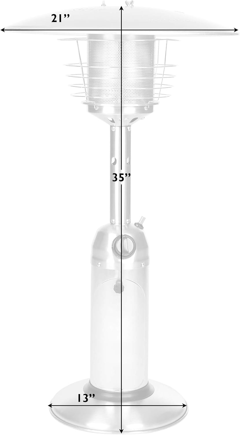 Fire Sense 60262 Portable Patio Heater Outdoor Tabletop Lightweight Propane 10,000 BTU Auto-Shutoff Valve CSA Approved - Stainless Steel