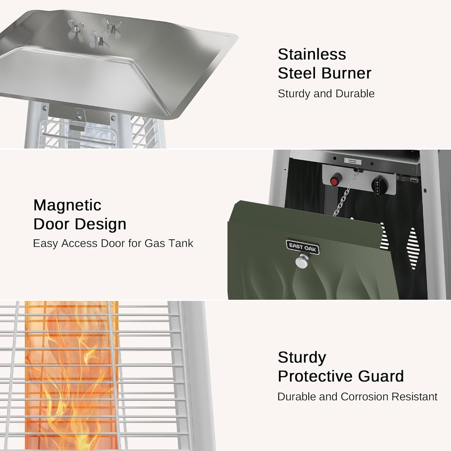 EAST OAK Pyramid Patio Heater, 48,000 BTU Outdoor Patio Heater, Quartz Glass Tube Propane Heater, Triple Protection System, With Wheels, Outdoor Heater for Commercial & Residential, Green