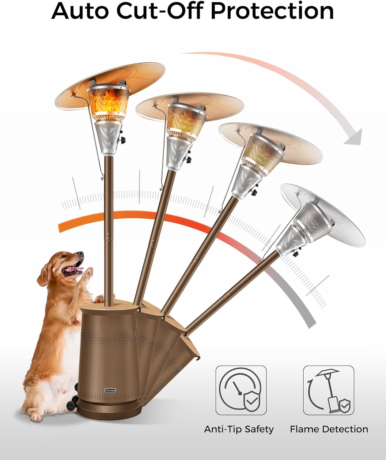 Mars Explo 50,000 BTU Patio Heater for Outdoor Use With Adjustable Heat Focusing Top, Portable Propane Patio Heater with Wheels, Stainless Steel Burner for Porch, Deck, Garden, Commercial (Brown)