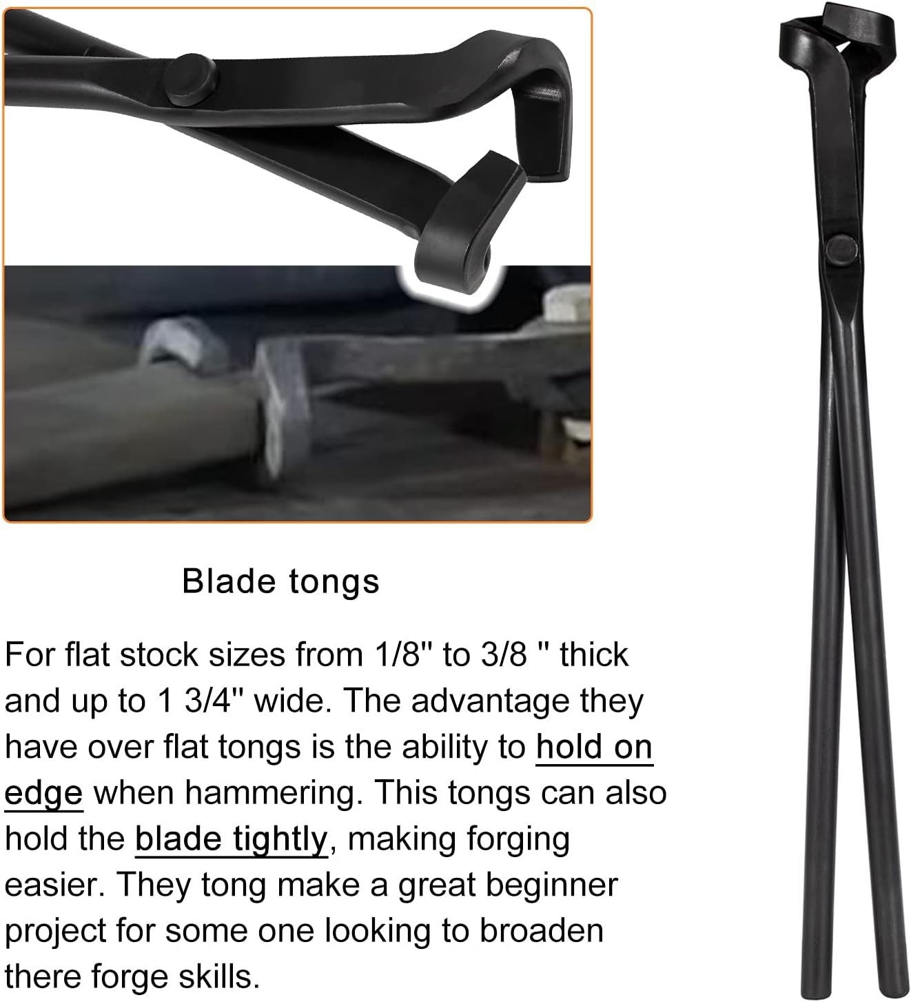 Blacksmith Tools Set - 5 Piece Tongs Kit Includes Flat, Square Jaw, Bolt, Blade, Wolf Jaw Tongs for Forging & Knife Making