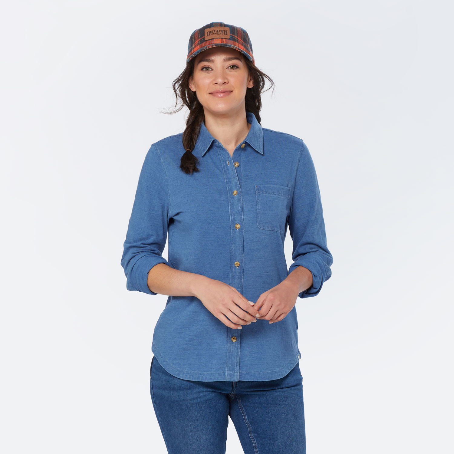 Women's Indigo Knit Button-Front Shirt