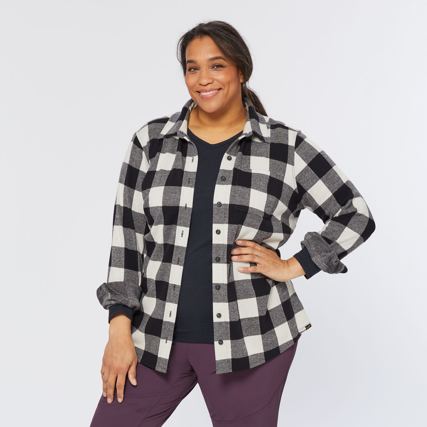 Women's Plus T-Shirt Flannel Long Sleeve Shirt