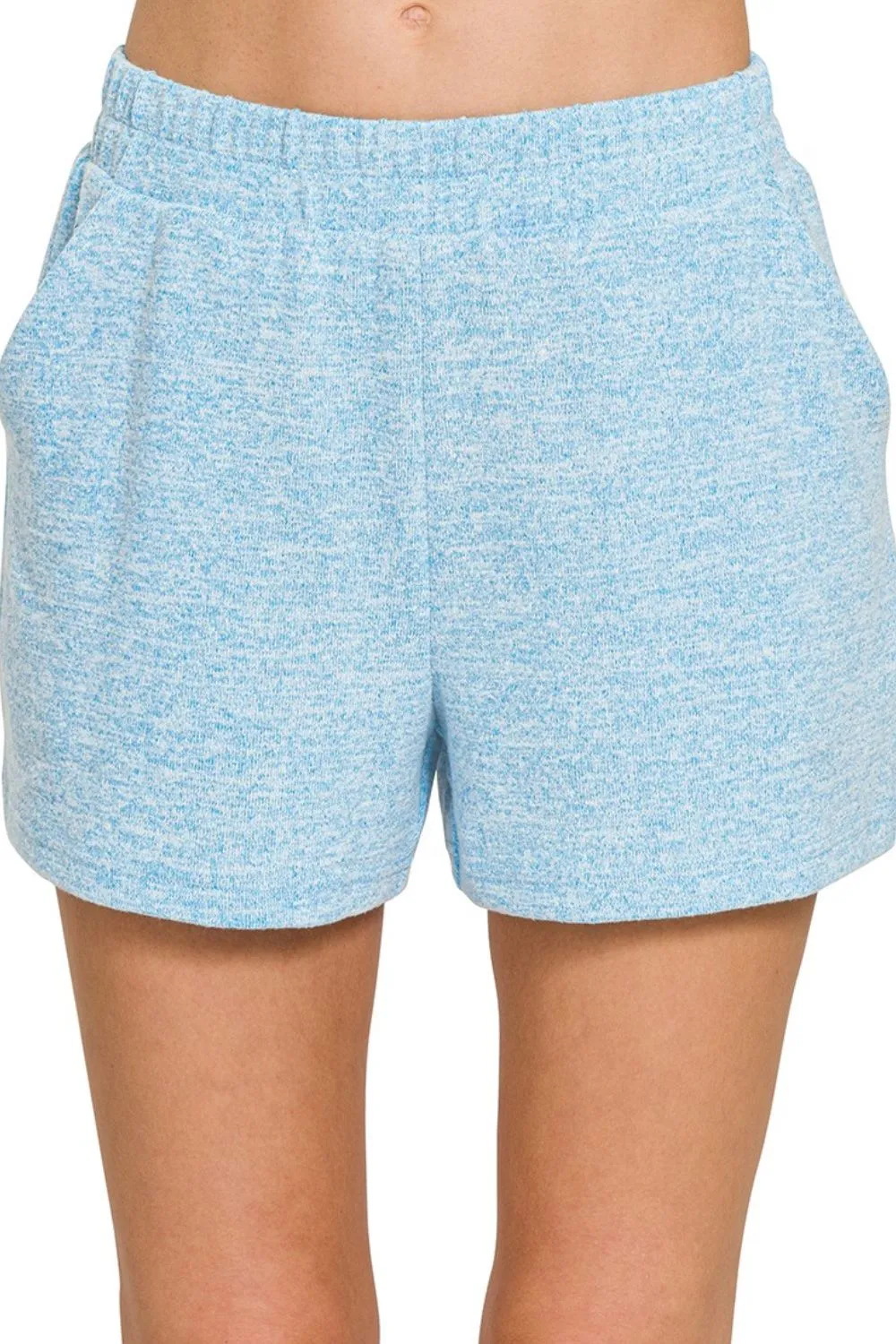 Zenana Soft Melange Hacci Elastic Waist Band Shorts