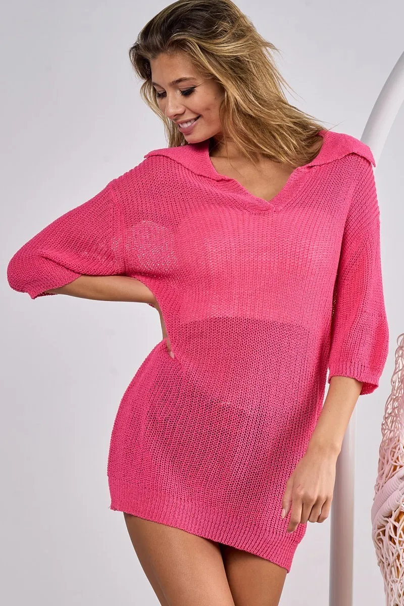 BiBi Short Sleeve Collared Knit Top