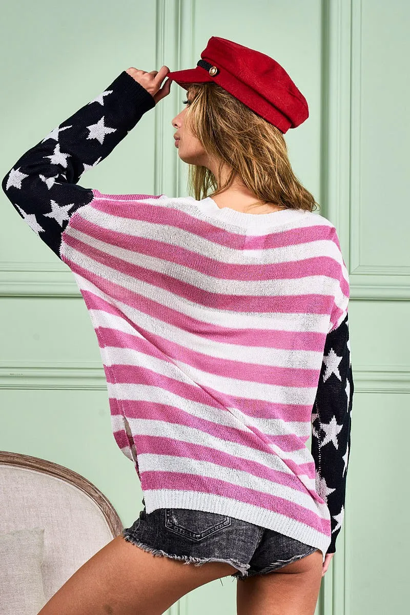 BiBi American Flag Low Gauge Knit Top