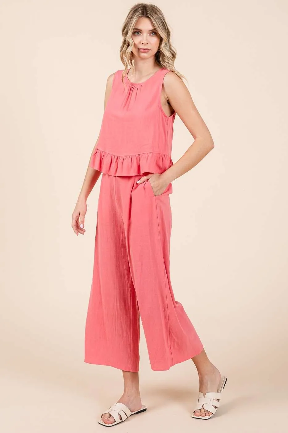 Mittoshop Linen Ruffle Tank Top and Pants Set