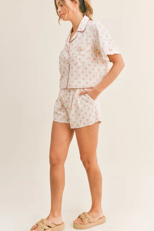 MABLE Polka Dot Collar Crop Top and Short Lounge Set