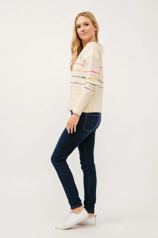 And The Why Multi Striped Pullover Sweater Top