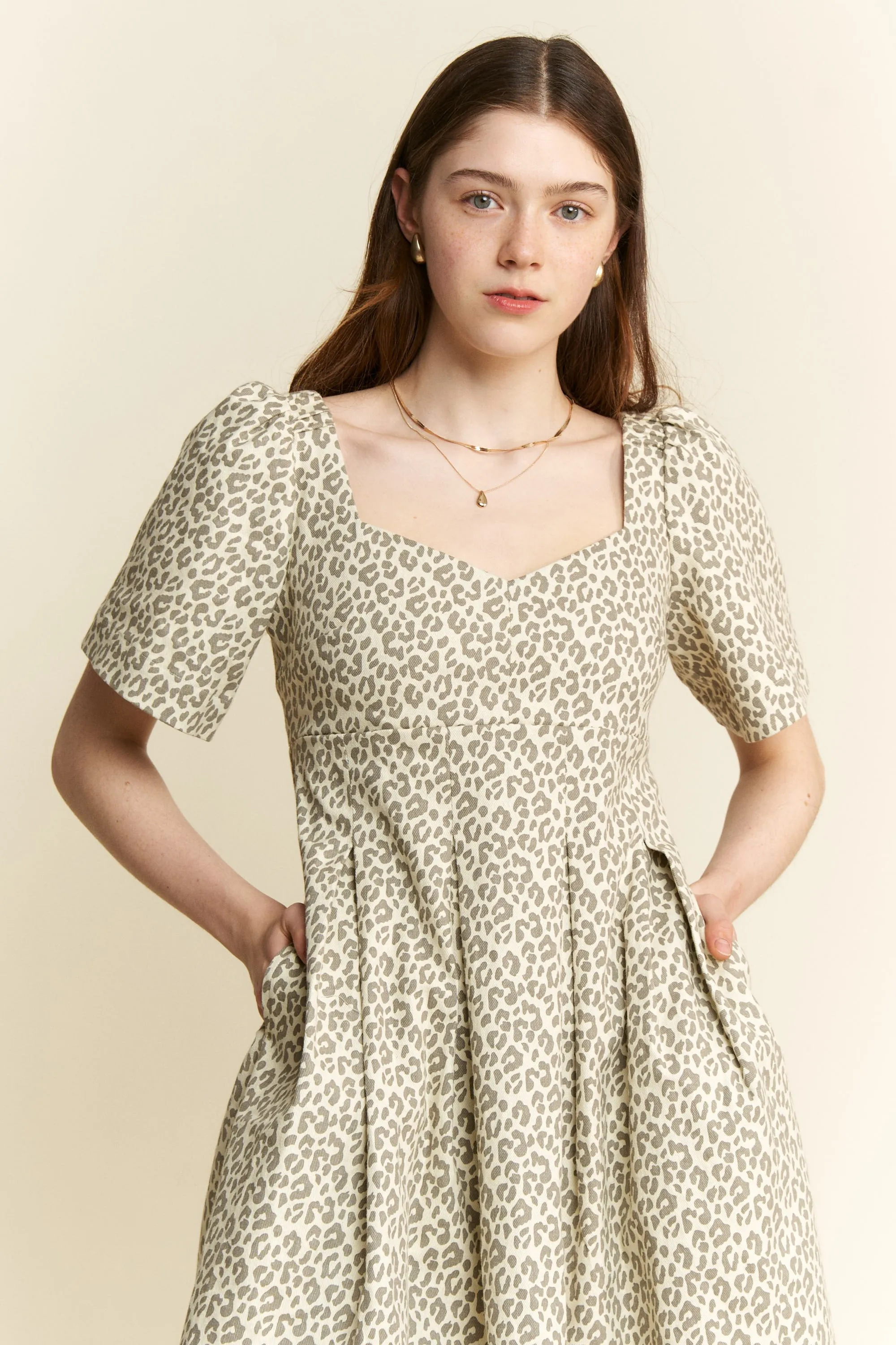 Jade By Jane Full Size Leopard Print Bell Sleeve Midi Dress Plus Size