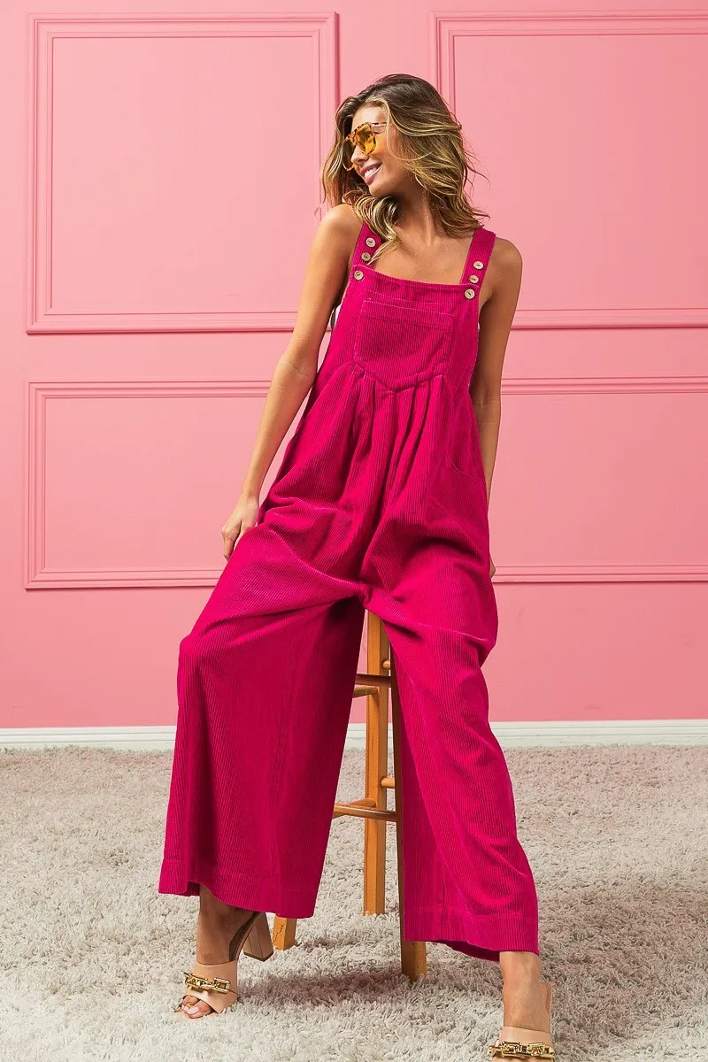 Vintage Washed Corduroy Wide Leg Overalls