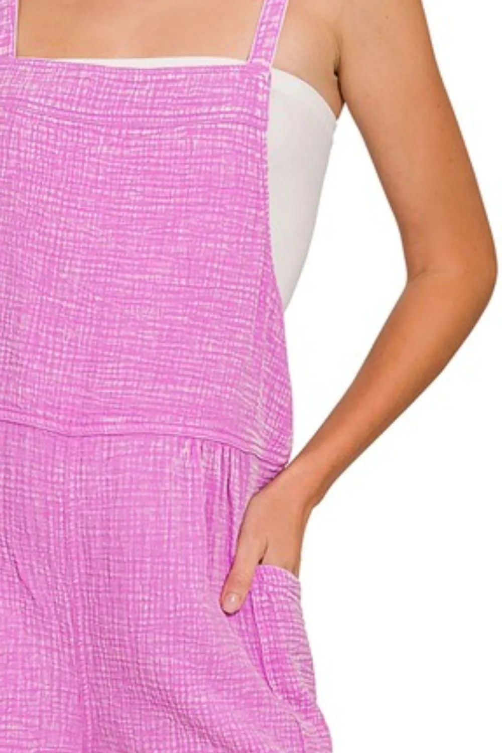 Zenana Washed Double Gauze Tie Back Rompers