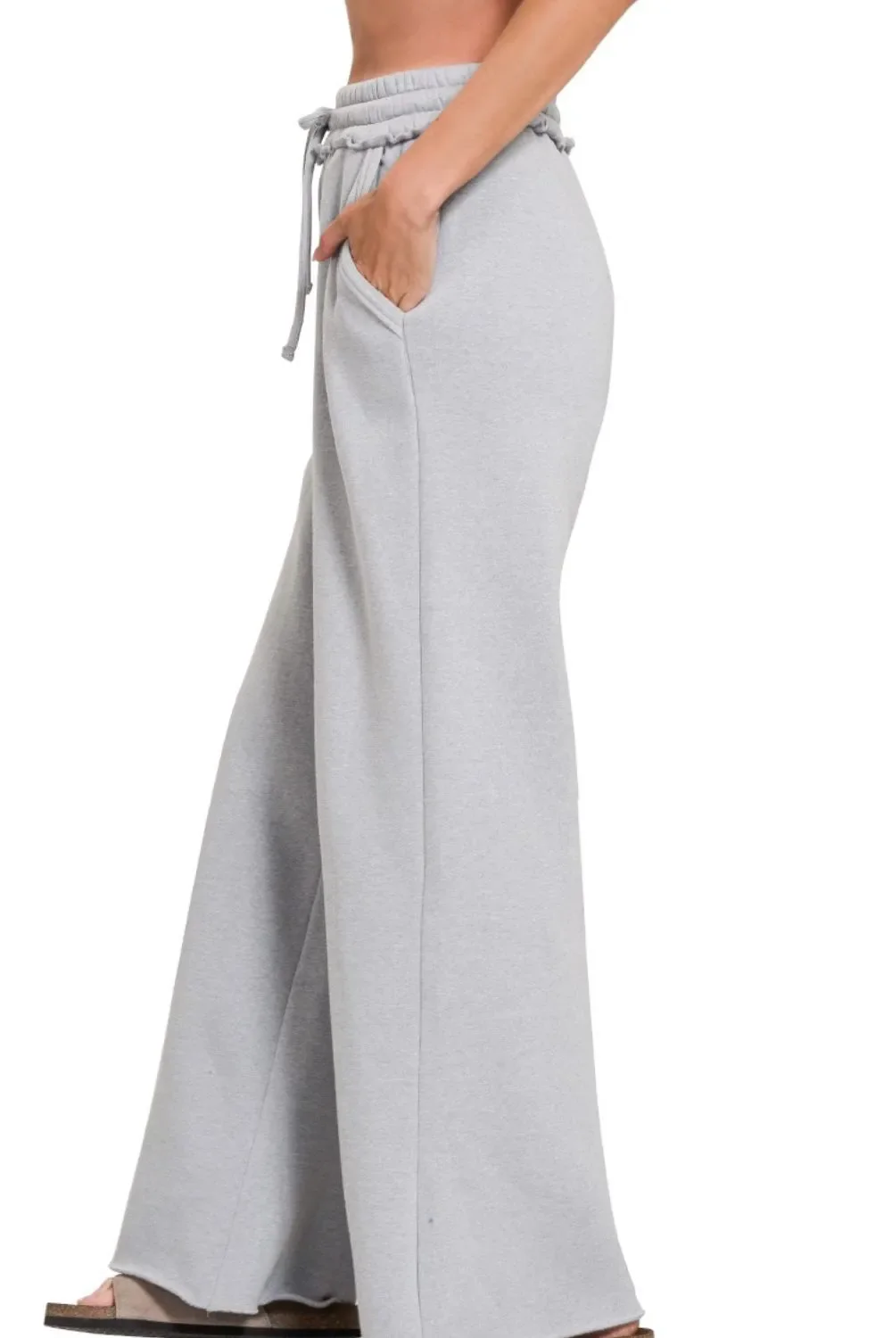 Zenana Fleece Exposed Seam Wide Leg Sweatpants