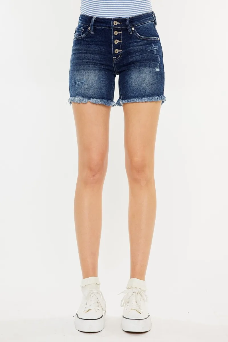 Kancan Mid Rise Button Fly Denim Shorts