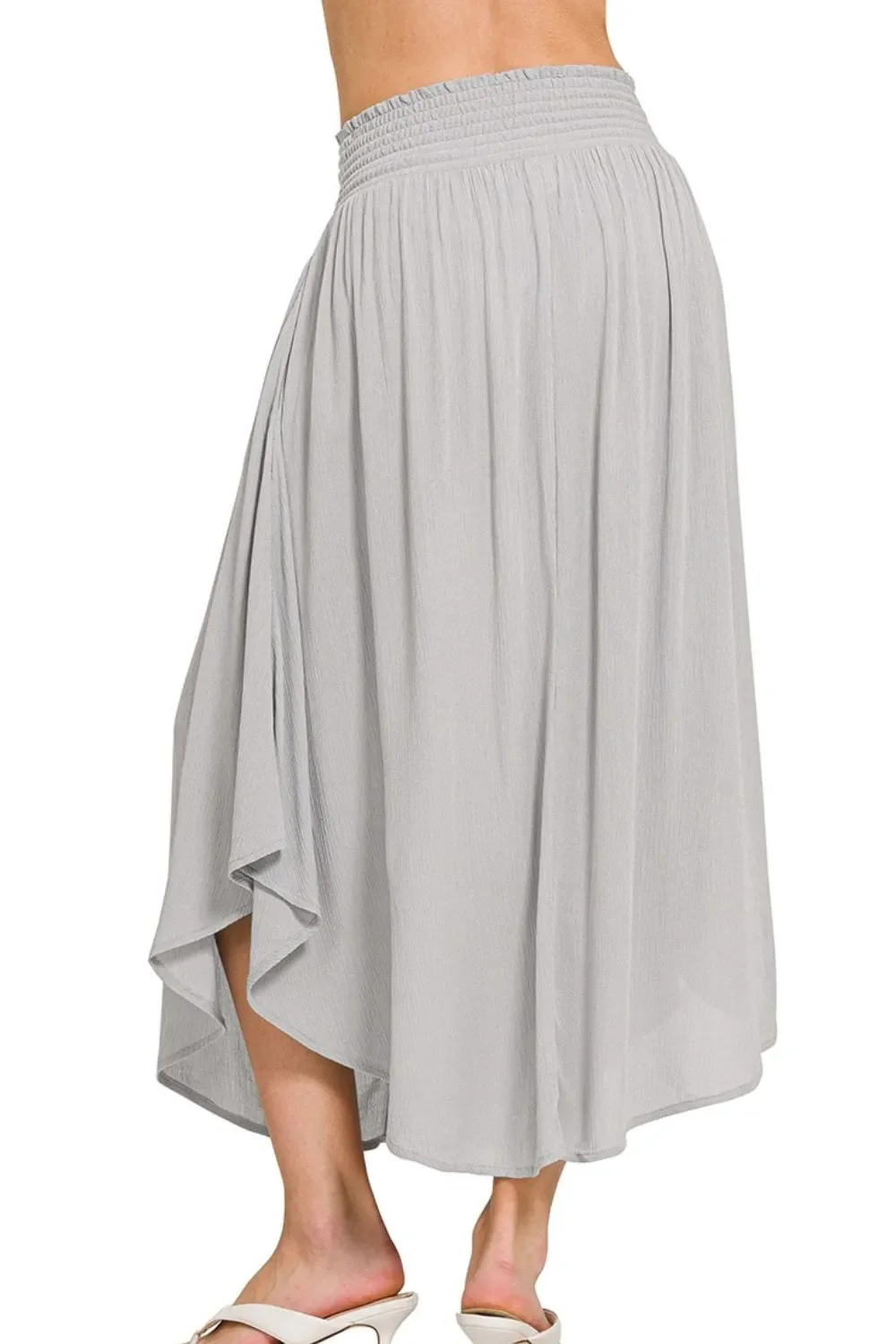 Zenana Woven Crinkle Smocked Waist Maxi Skirt W Pockets