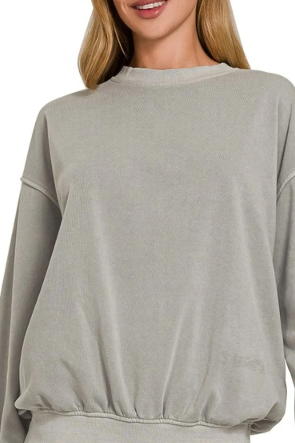 Zenana Soft Fleece Pigment Dye Round-neck Sweatshirts