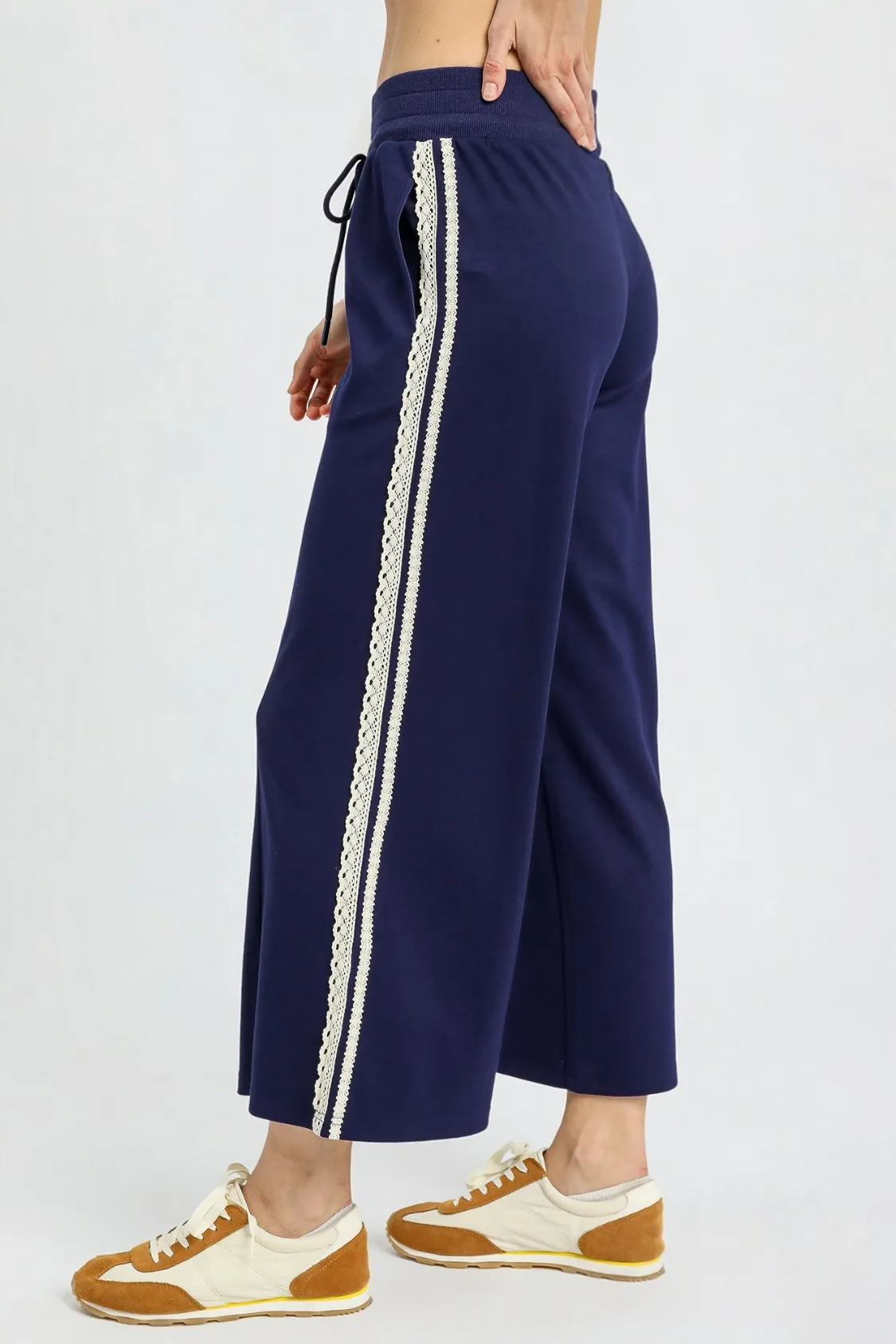 Umgee Wide-Leg Pants with Lace Trim