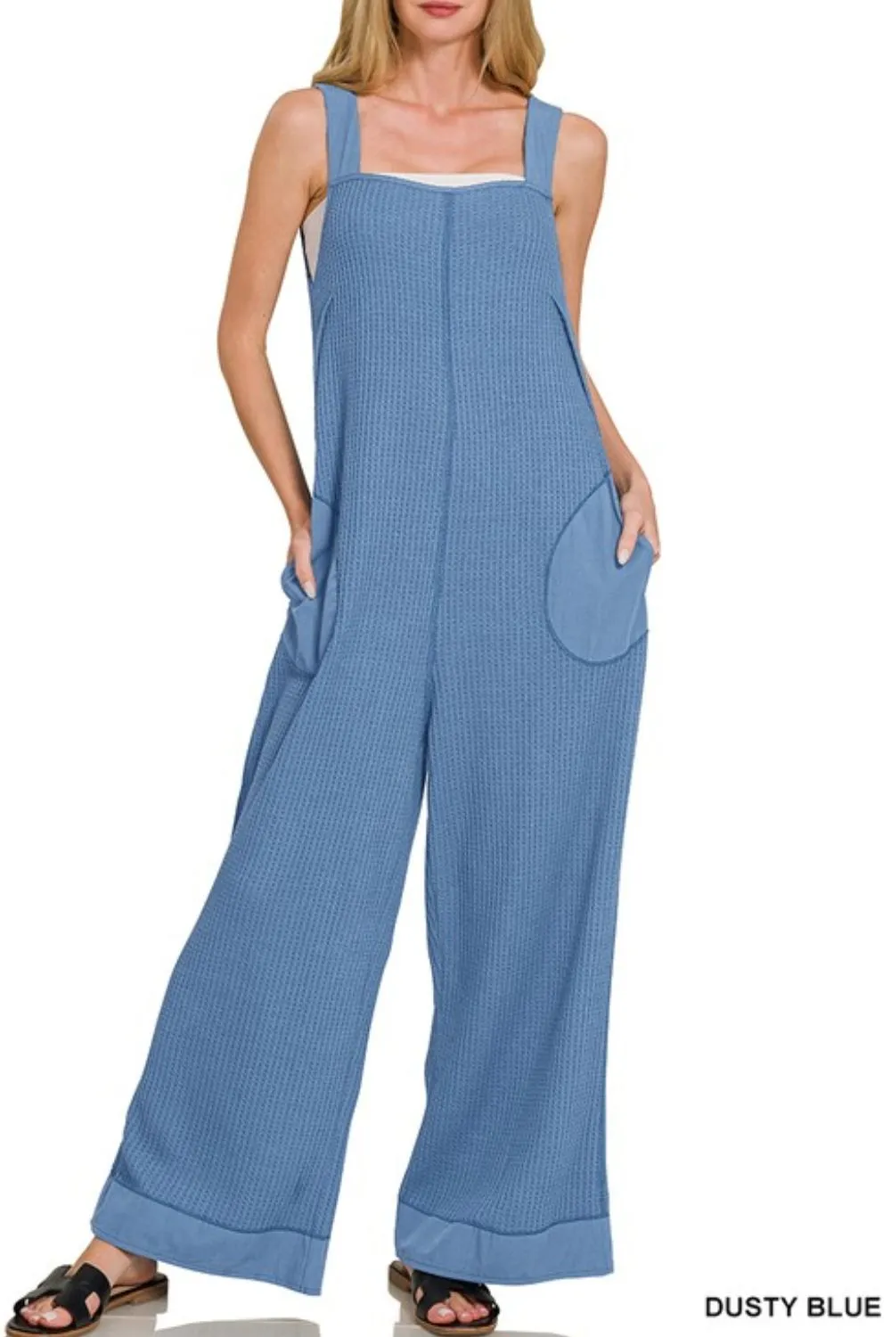Zenana Knit Waffle Wide Leg Overalls