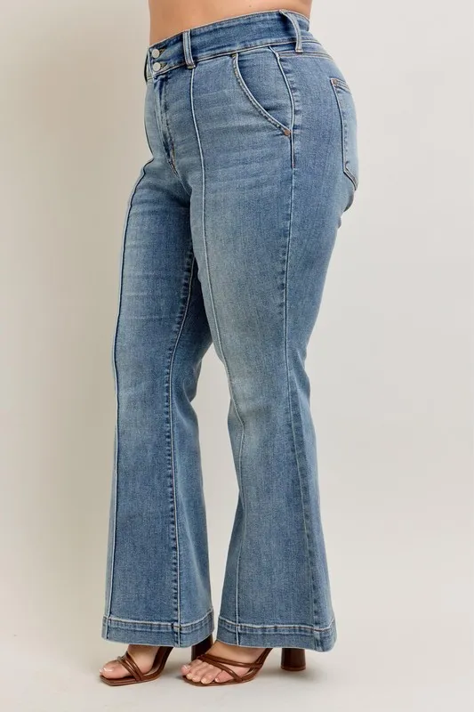Judy Blue Full Size High-Waist Flare Denim Jeans with Front Seam Detail Plus Size