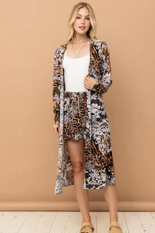 And The Why Animal Print Kimono and Shorts Set