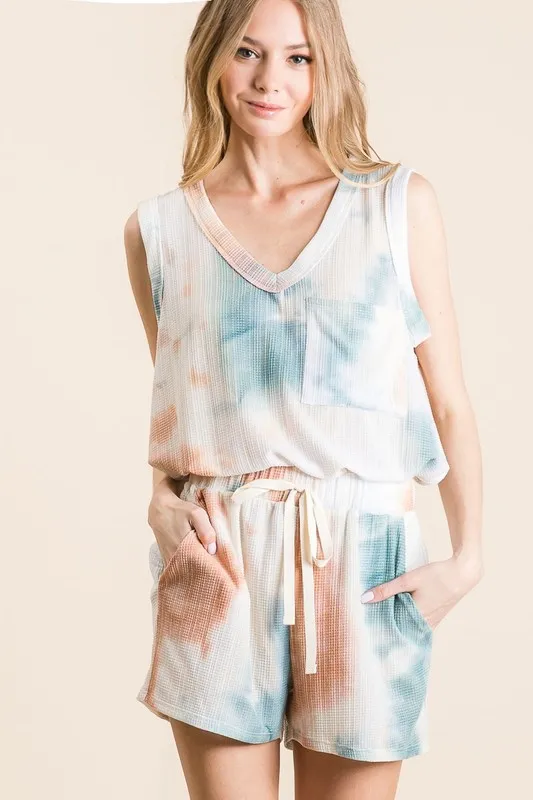 BiBi Tie Dye Textured Knit Top and Shorts Set