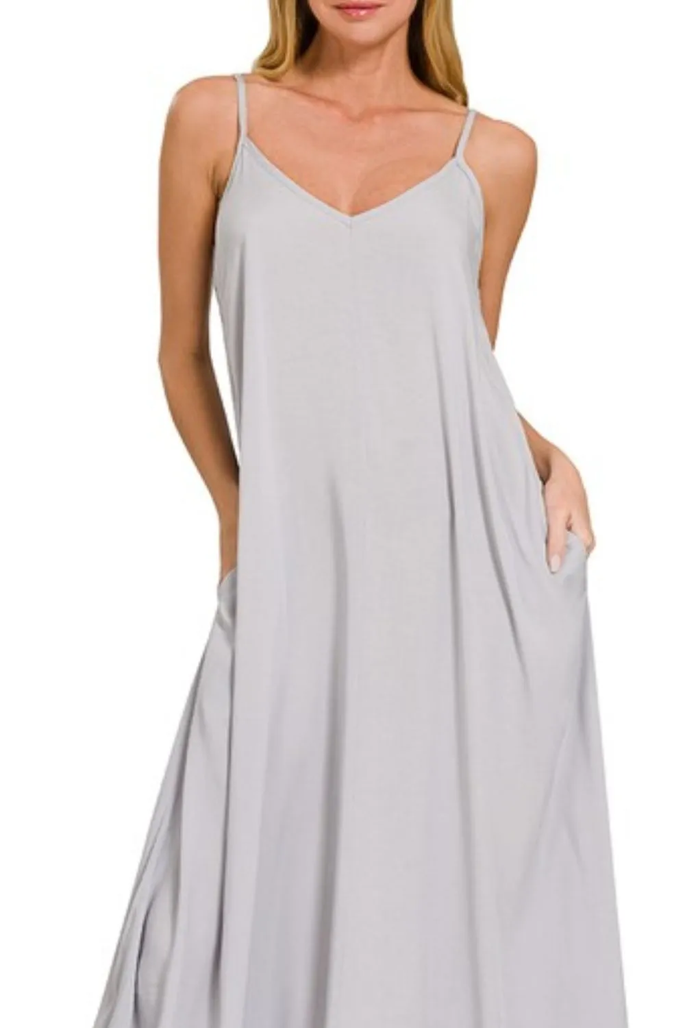 Zenana Woven Arc Hem Cami Dress With Flowy Pockets