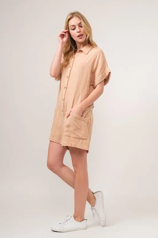 And The Why Washed Gauze Roll-up Sleeve Comfort Utility Romper