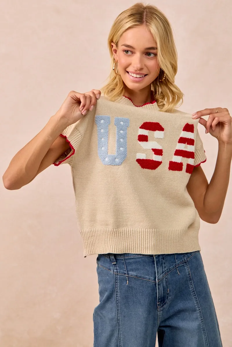 BiBi USA Patchwork Sweater Vest Top With Contrast Detail