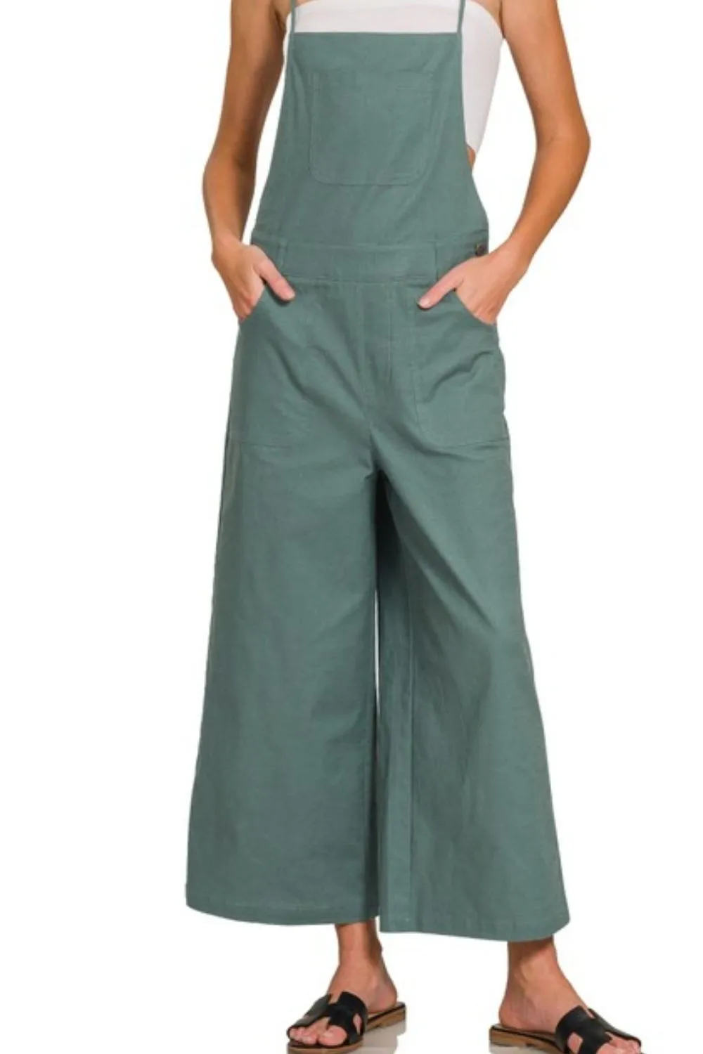 Zenana Woven Spaghetti Strap Overalls