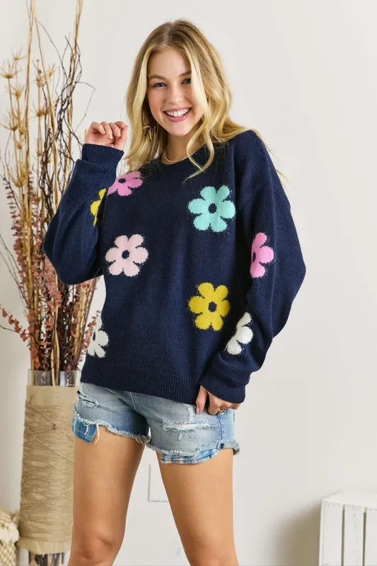 ADORA Full Size Flower Popped Sweater Plus Size
