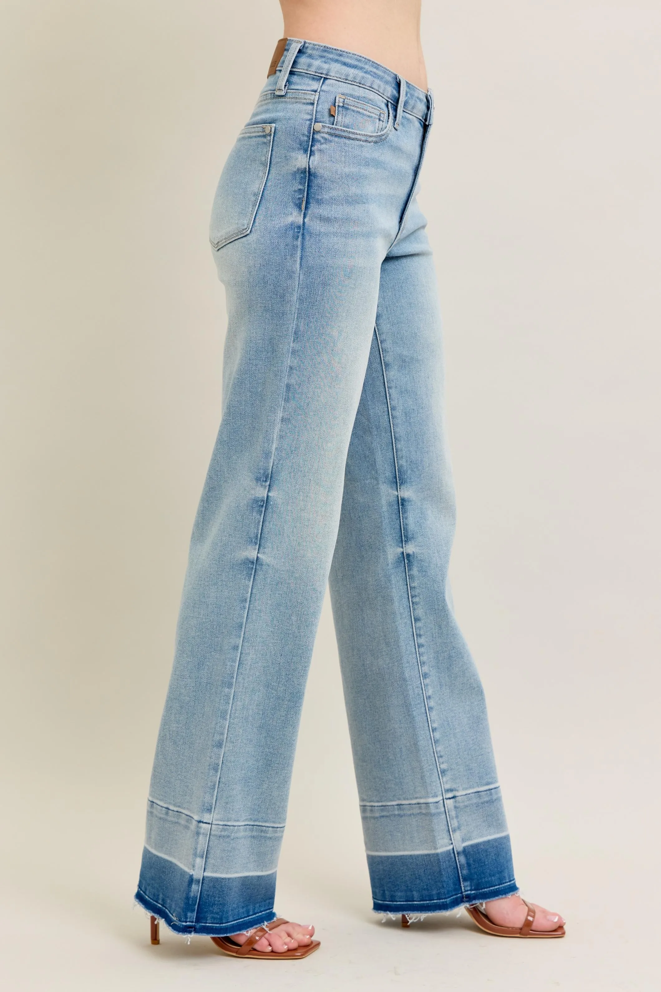 Judy Blue Full Size Mr Release Hem Wide Leg Jeans Plus Size