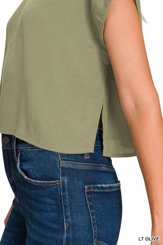 Zenana Woven Crinkle Gauze Crop Tee and Skirt Set