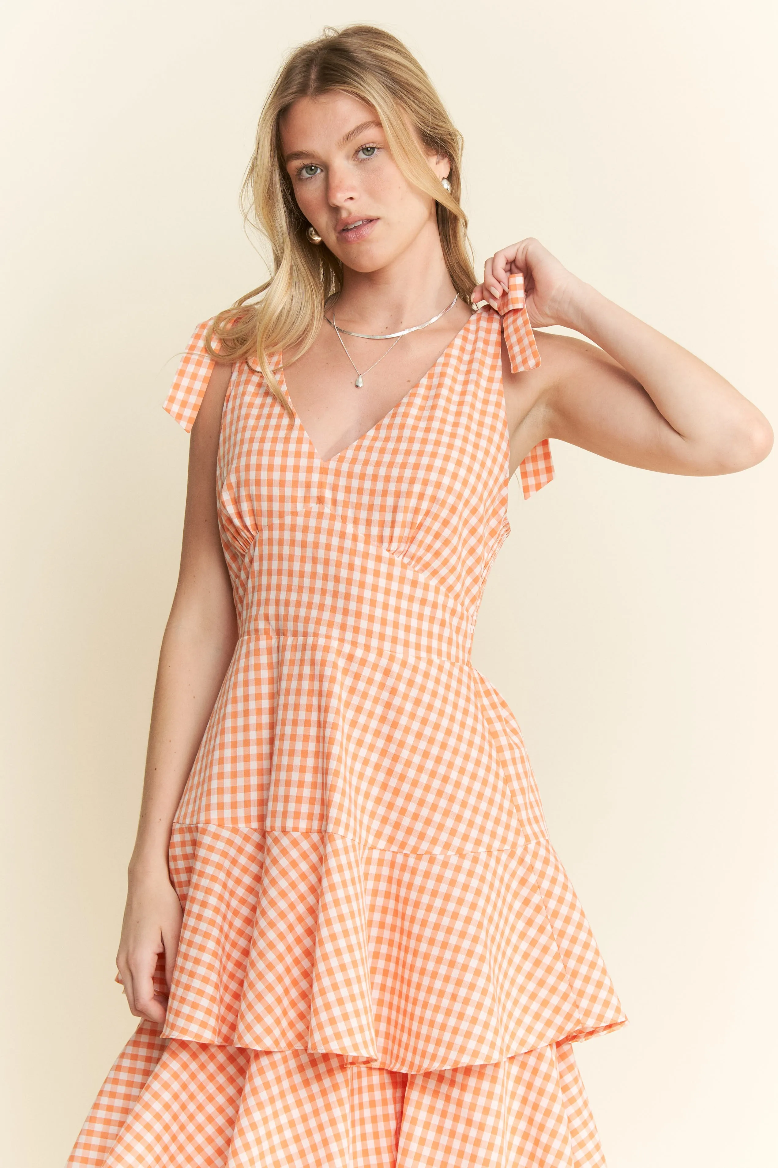 Jade By Jane Sleeveless Gingham Print Tiered Midi Dress