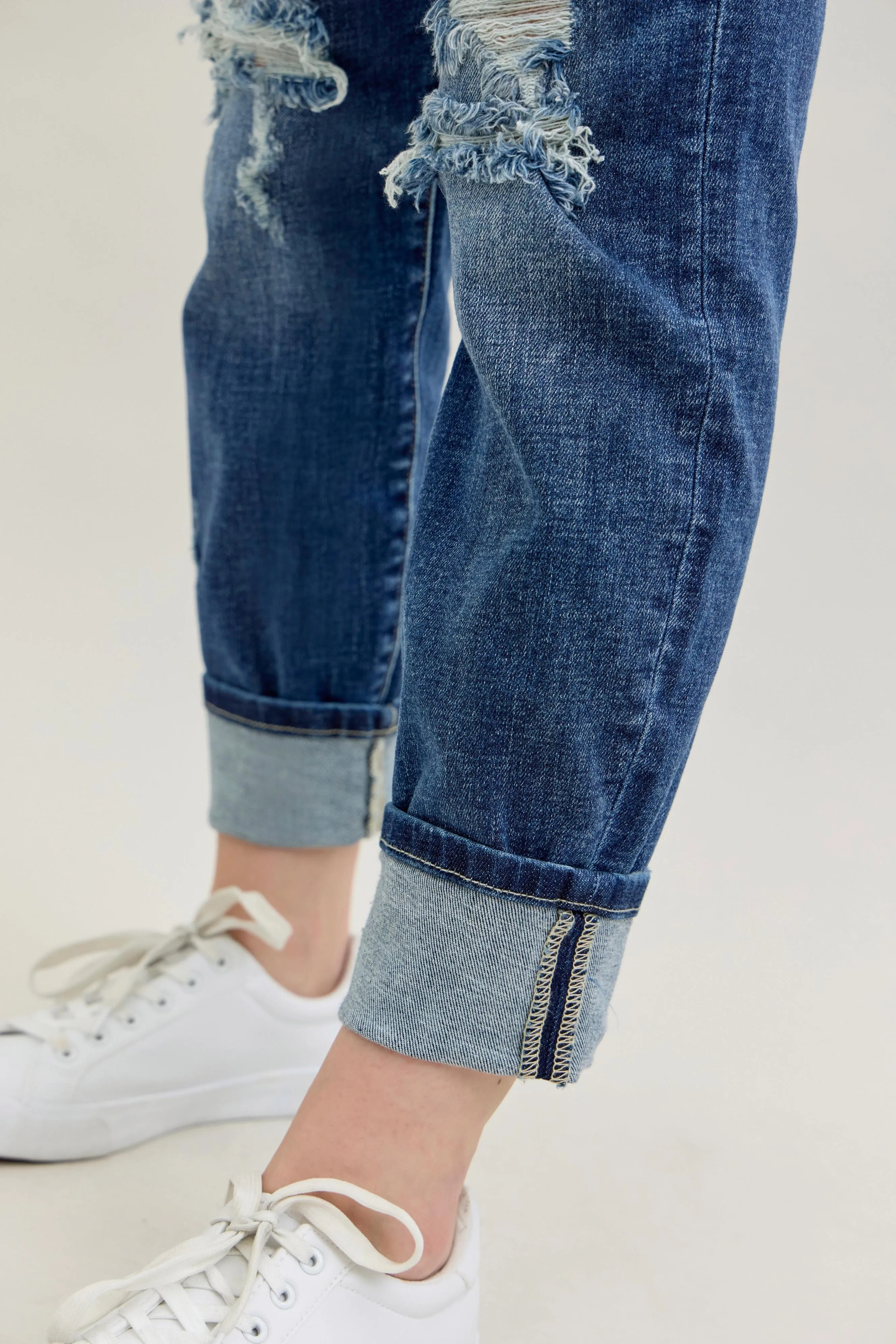 Judy Blue Full Size Mid Rise Cuffed Destroy Bf Jeans Plus Size