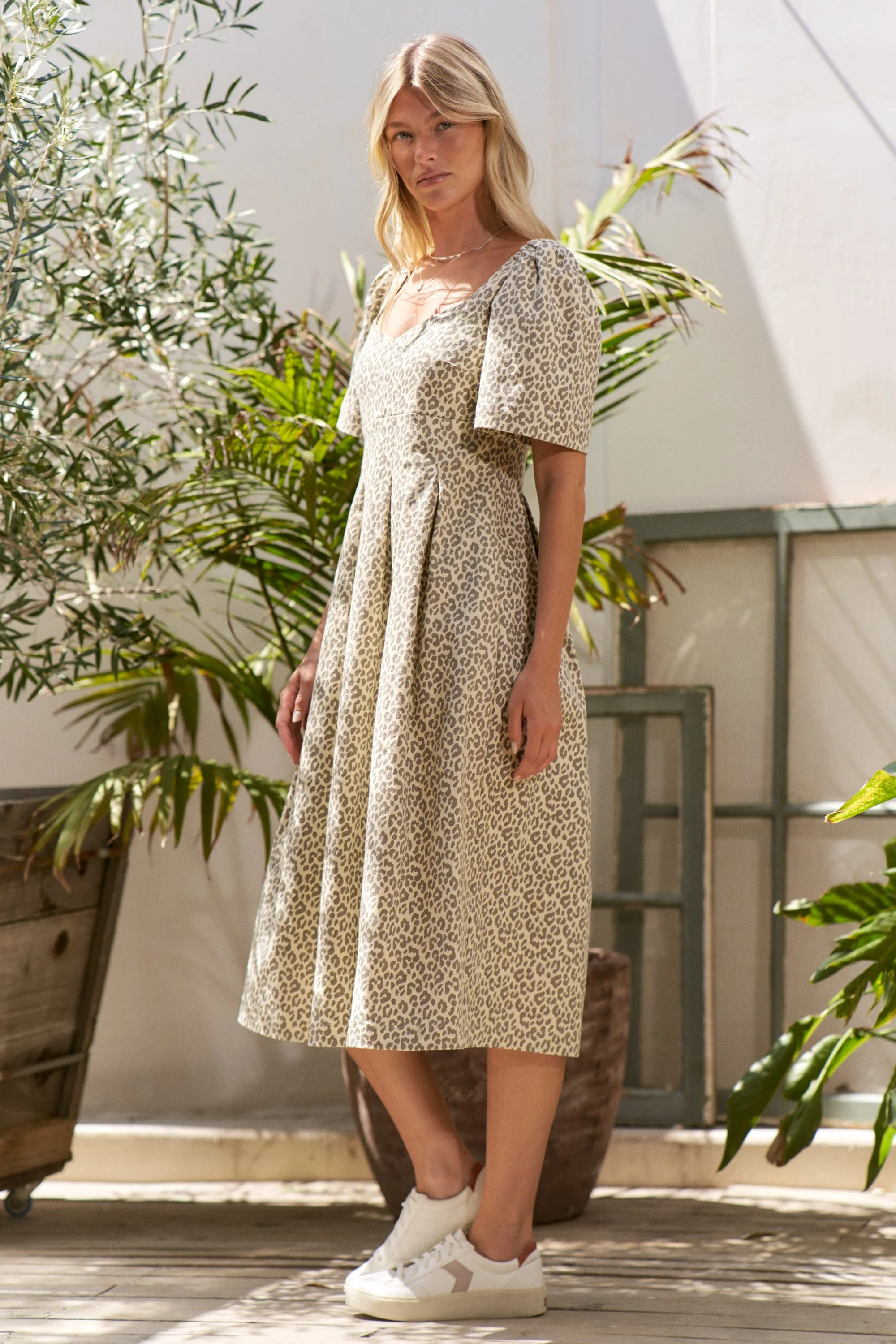 Jade By Jane Full Size Leopard Print Bell Sleeve Midi Dress Plus Size