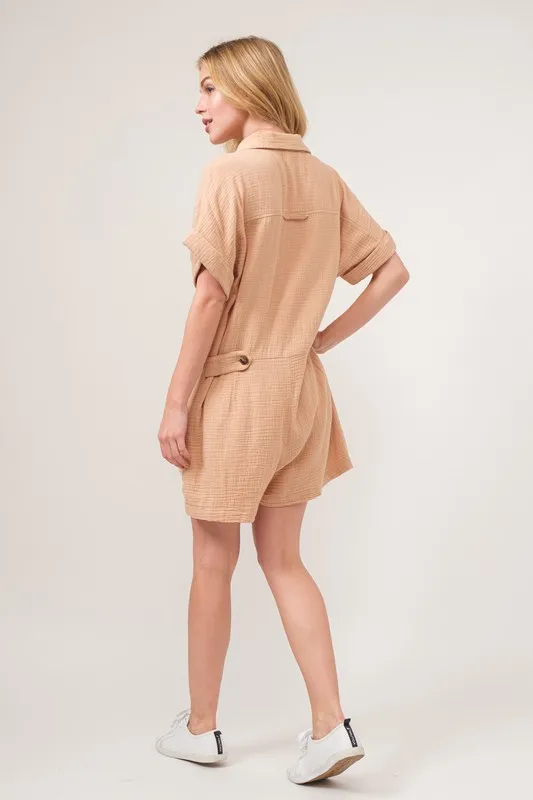 And The Why Washed Gauze Roll-up Sleeve Comfort Utility Romper
