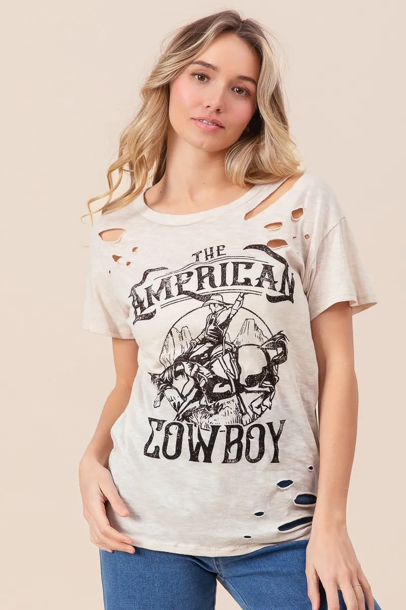 BiBi Cotton Slub Laser Top American Cow Boy Graphic