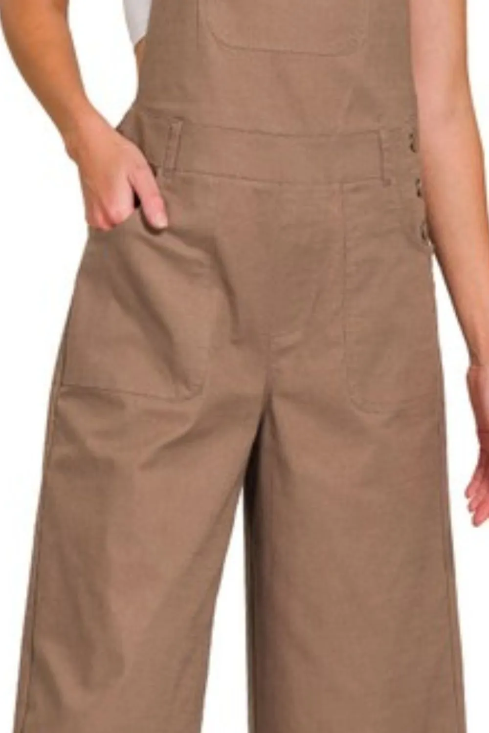 Zenana Woven Spaghetti Strap Overalls