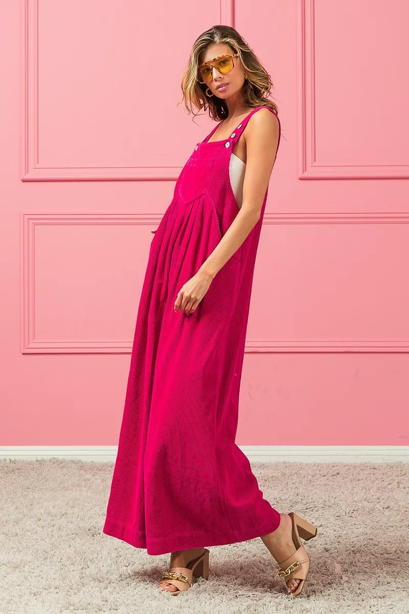 Vintage Washed Corduroy Wide Leg Overalls