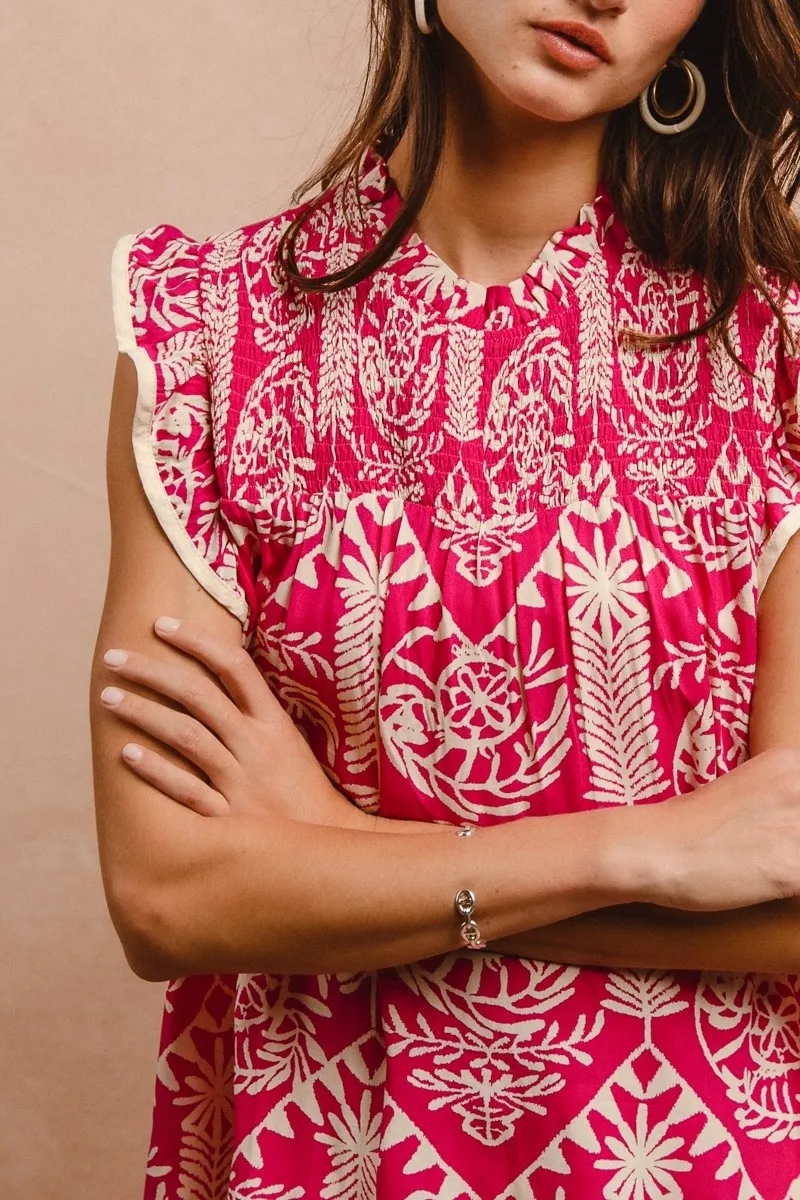 BiBi Printed Ruffle Sleeve Top