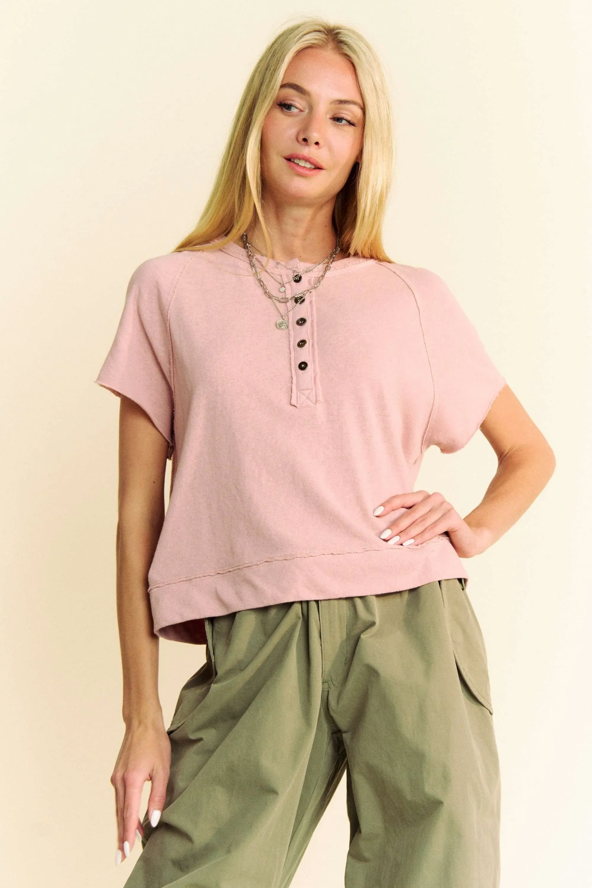 Davi & Dani Breezy Knit Fabric Short Sleeve T-shirt Top