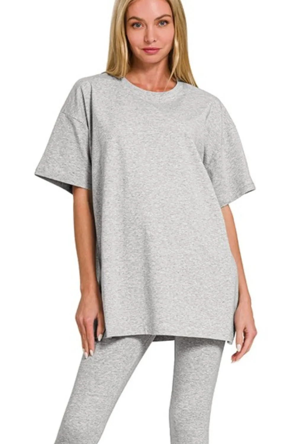 Zenana Cotton Round Neck Top & Legging Set