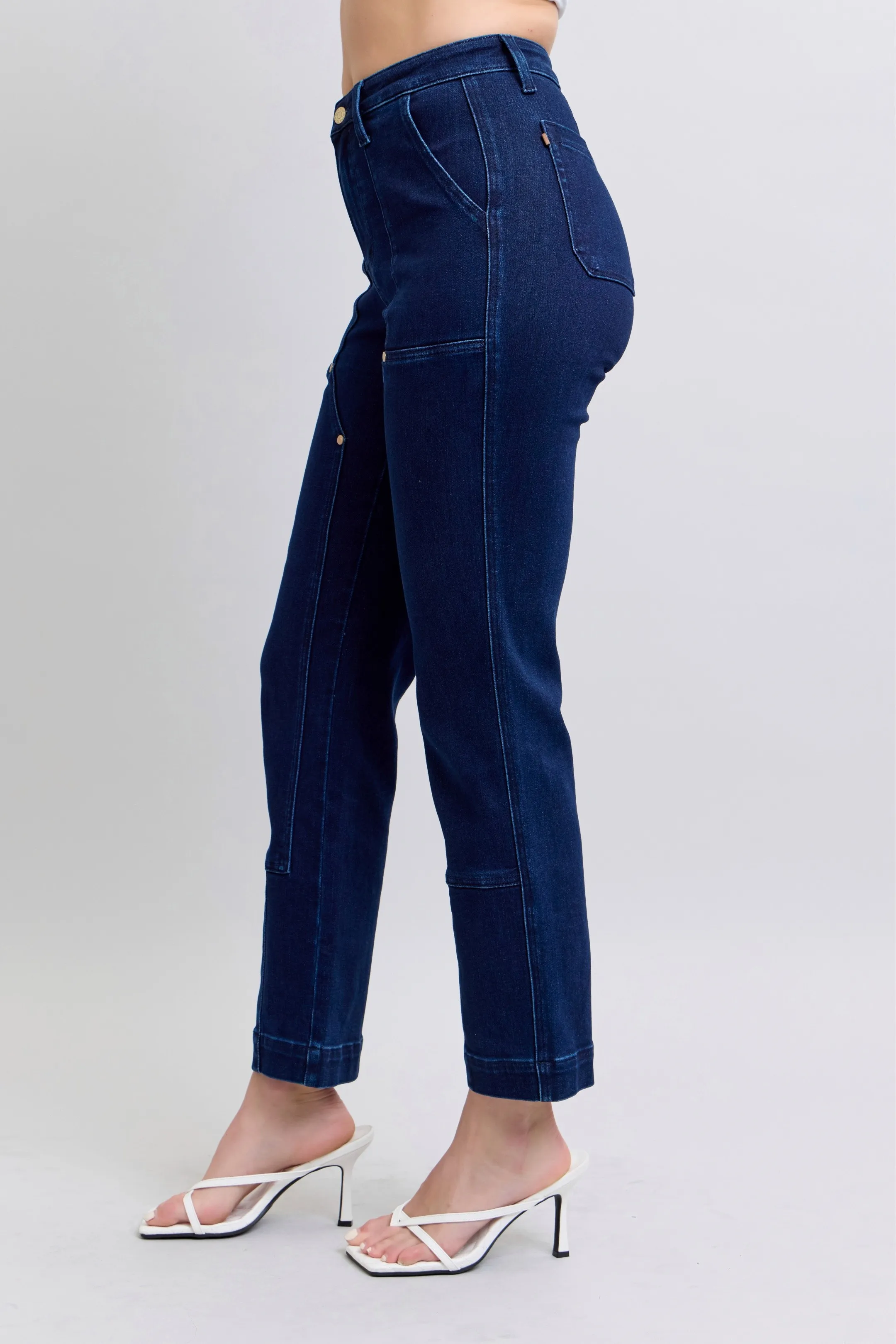Judy Blue Full Size Hw Work Wear Knee Patch Straight Jeans Plus Size