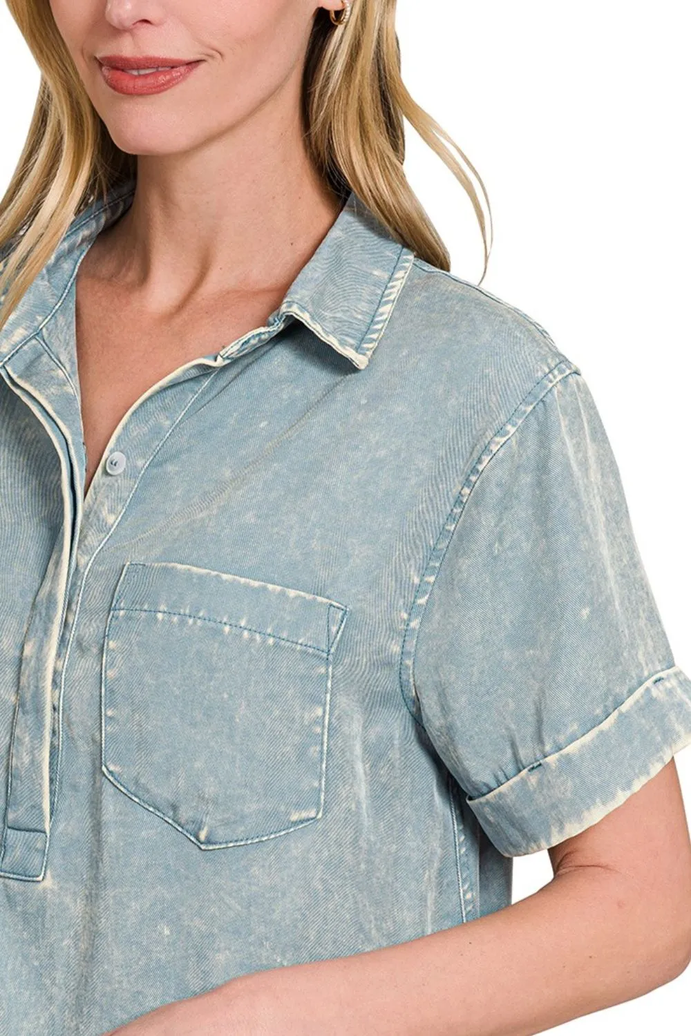 Zenana Tencel Mineral Washed Collared Shirts Dress