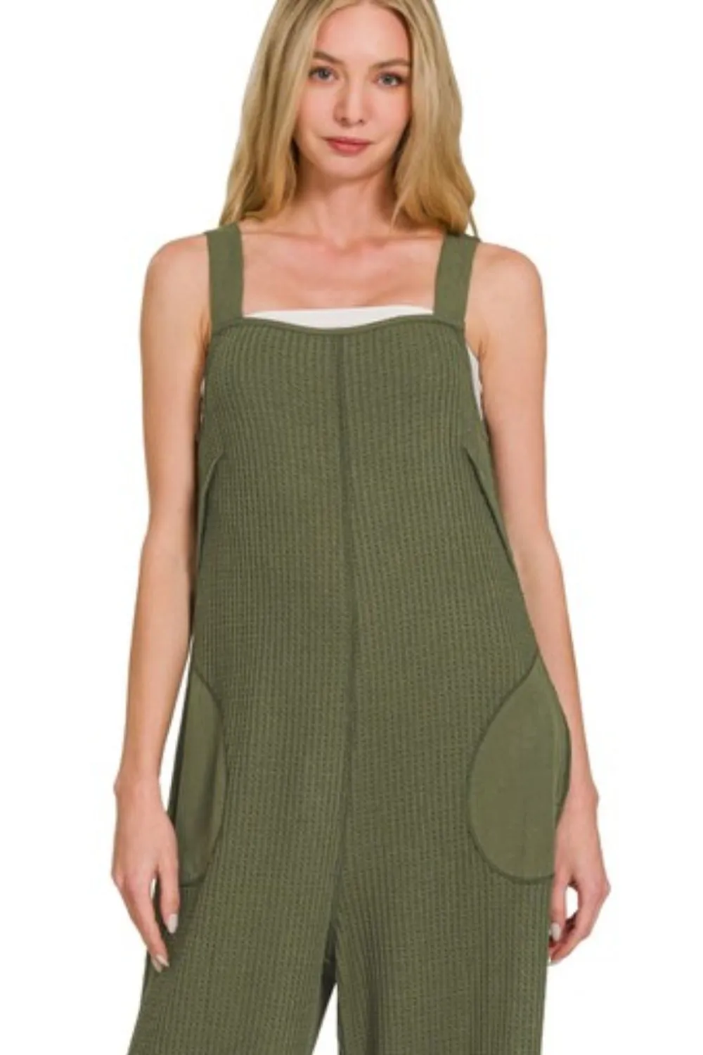 Zenana Knit Waffle Wide Leg Overalls