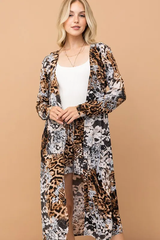 And The Why Animal Print Kimono and Shorts Set