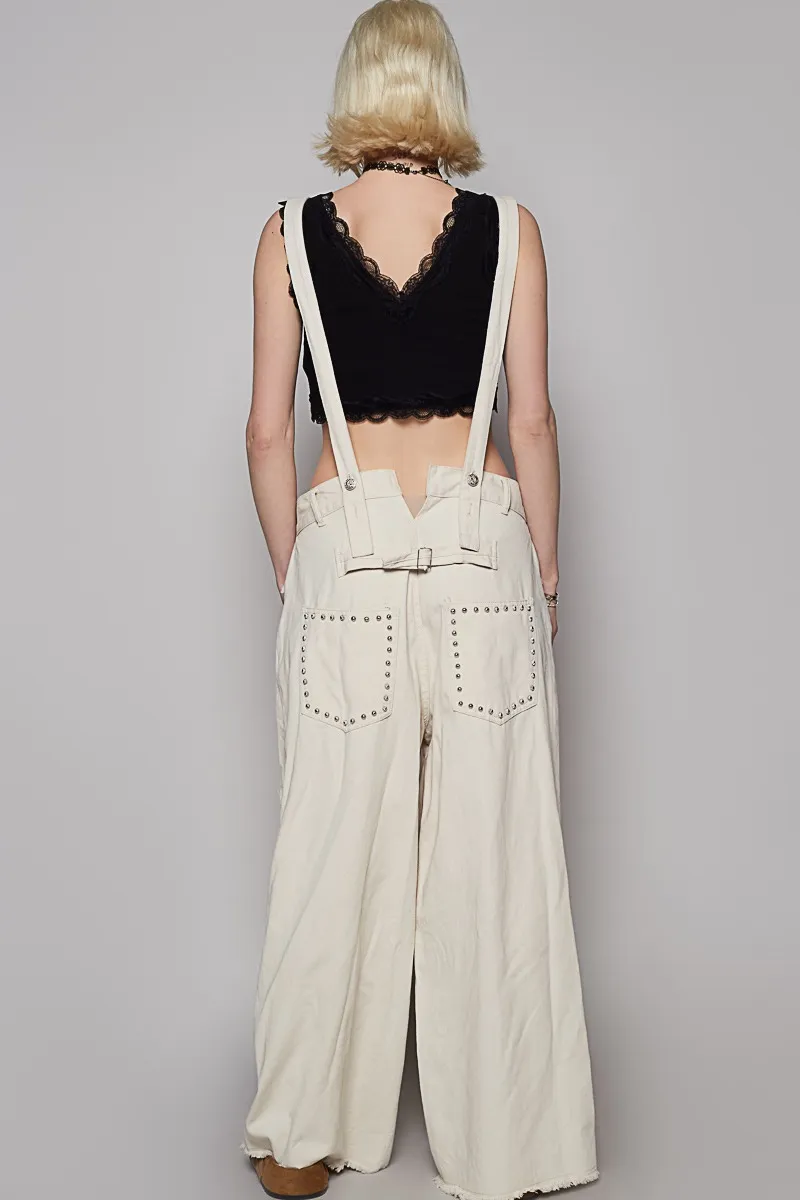 POL Raw Hem Studded Knee Patches Cargo Overalls