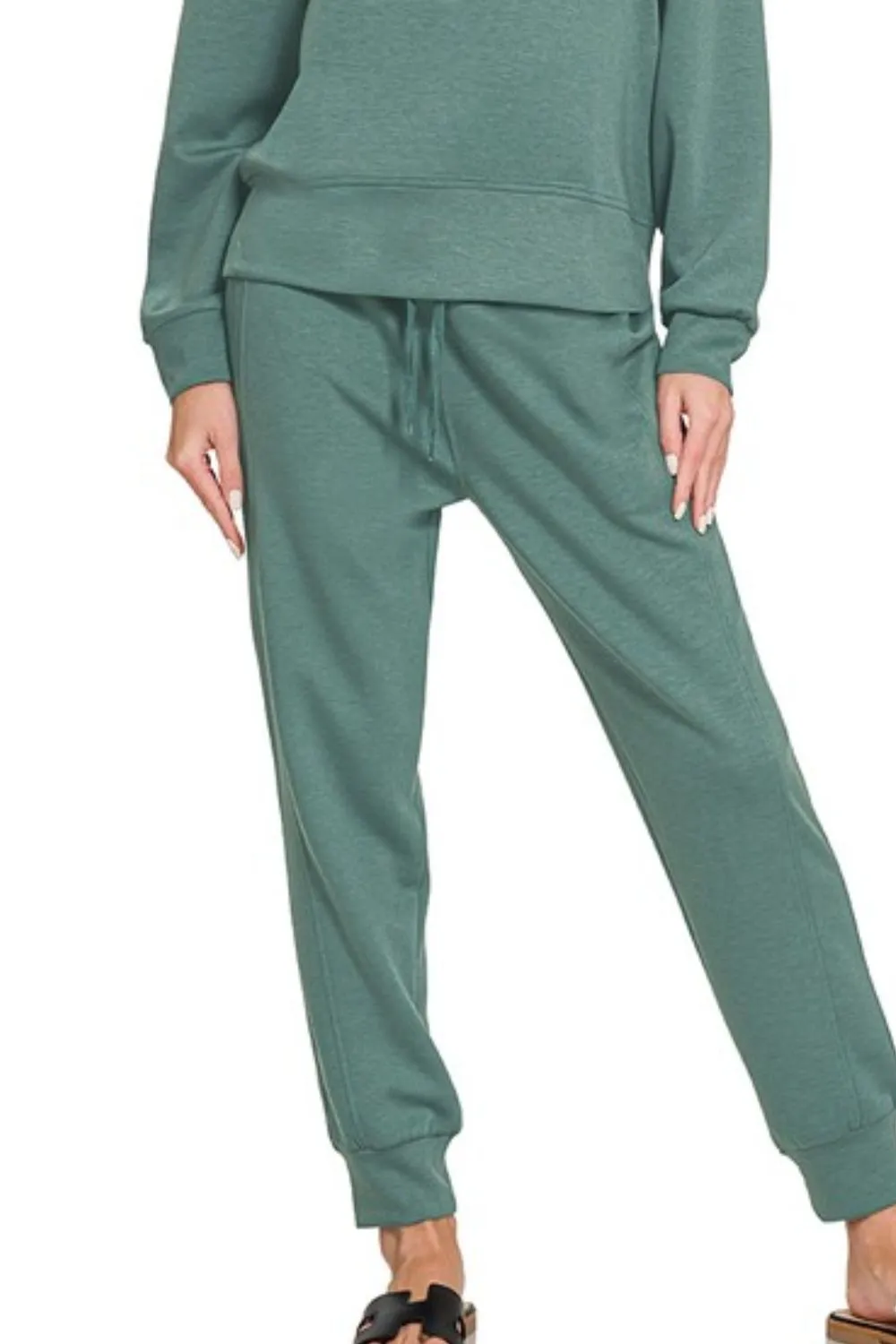 Zenana Scuba Crewneck Pullover & Joggers 2 Pieces Set
